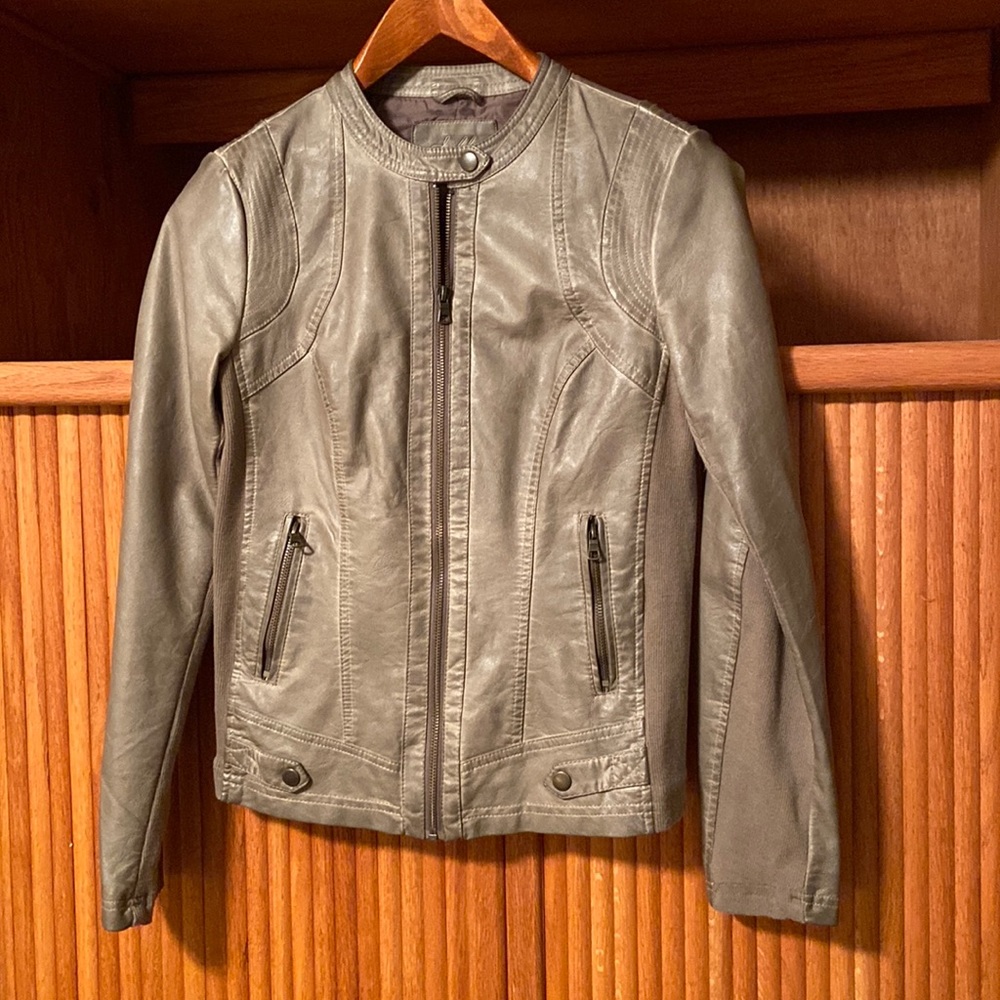 Sebby Olive/taupe Pleather Cropped Jacket